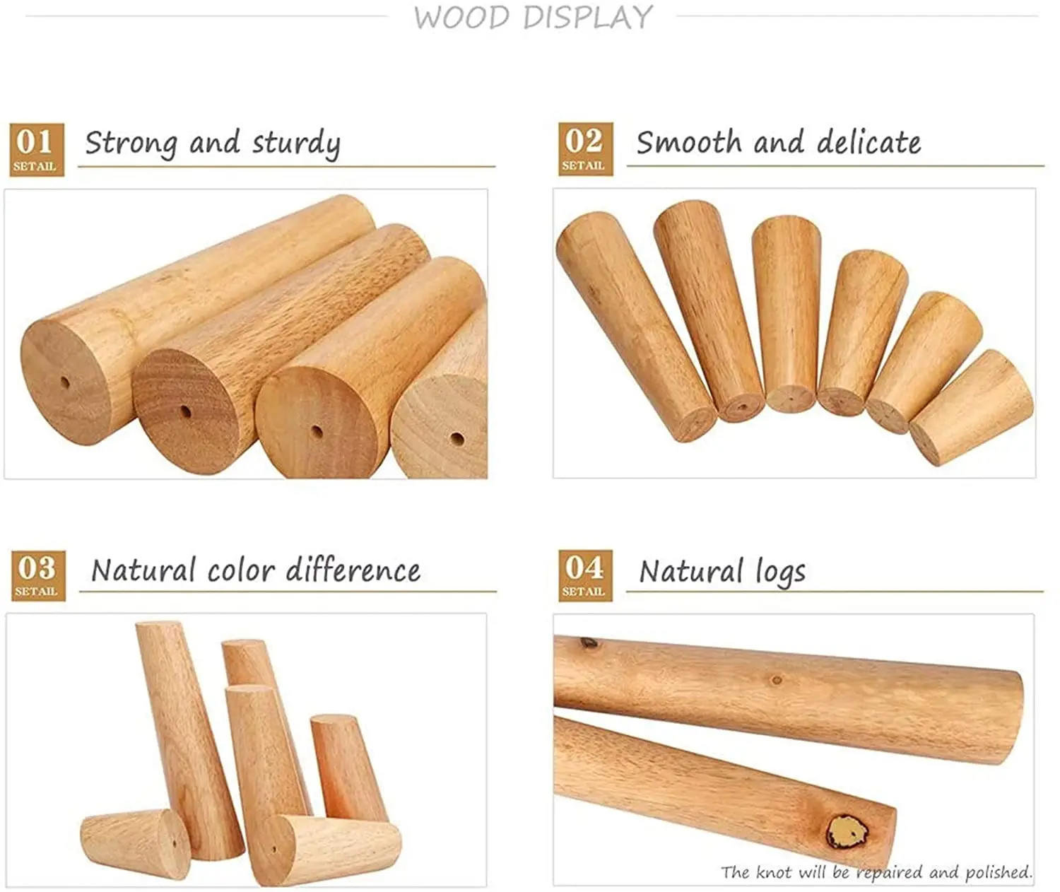 1pcs Solid Wood Legs for Furniture，Inclined Cone Sofa Bed Cabinet Table and Chair Replacement Feet Sloping Feet Multi-size
