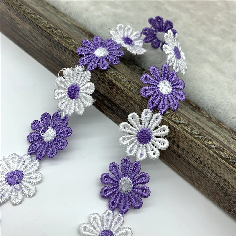 Colorful Daisy Flower Lace Trim For Knitting Wedding Embroidered Ribbon DIY Handmade Patchwork Sewing Supplies Crafts 1yard 25mm lace ribbon lace sewing supplies lace sewing accessories lace accessories lace garment accessories lace decoration clothing craft accessories