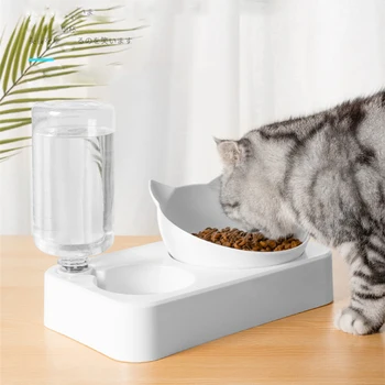 

Pet Bowl Automatic Feeder Dog Cat Food Bowl with Water Dispenser Double Bowl Drinking Raised Stand Dish Bowls
