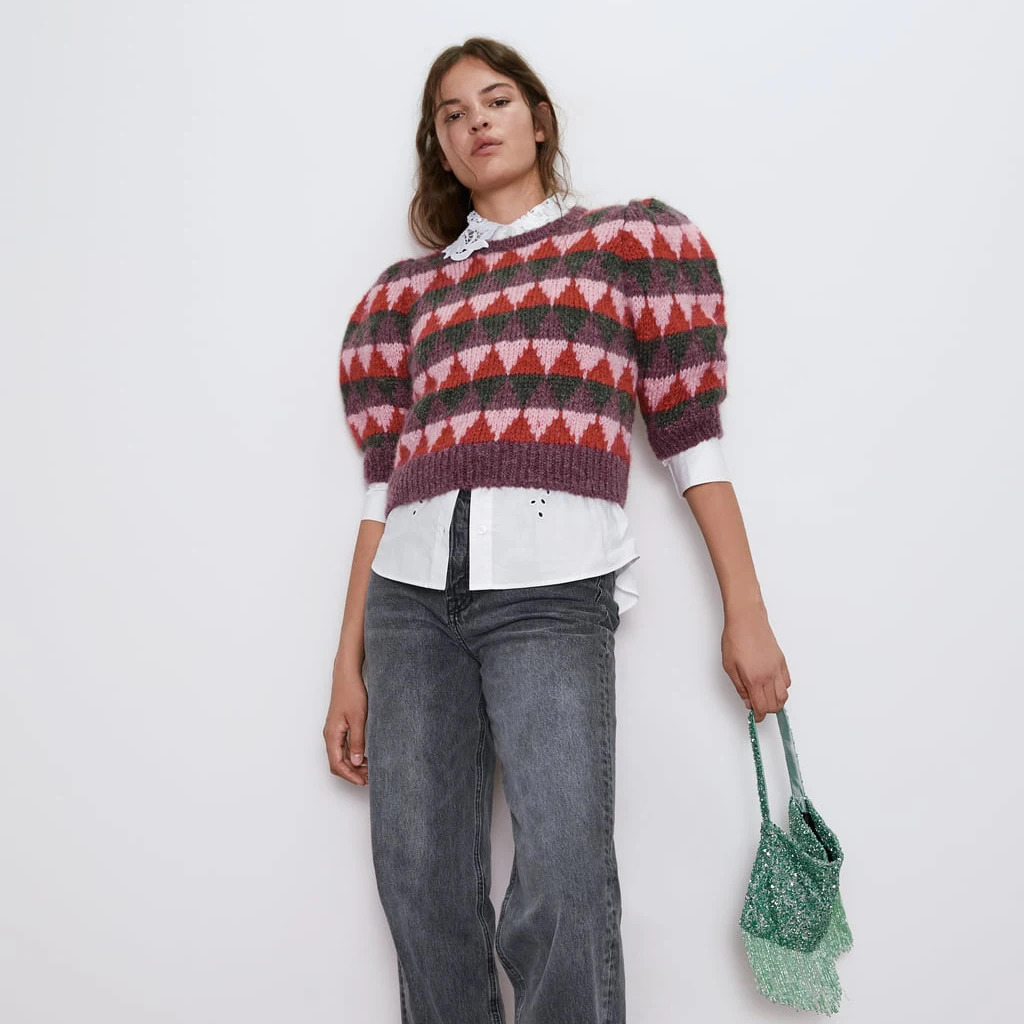ZA модный Повседневный свитер в клетку со стразами, женская осенняя одежда, трендовые английские пуловеры, женская осенняя одежда