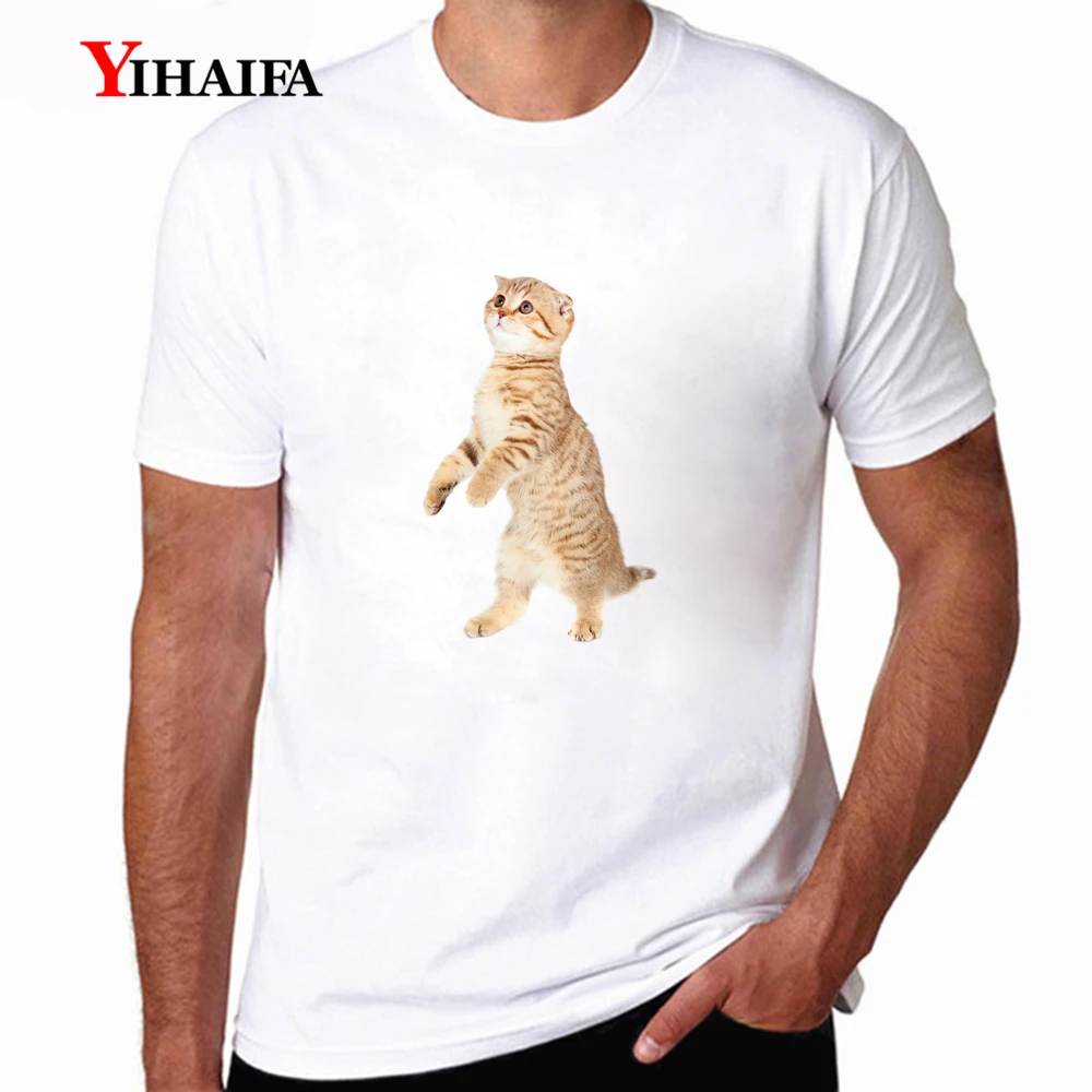 

Casual T-Shirt Mens Graphic Tees Funny Walking Cat Printed Tee Shirts Casual Short Sleeve Streetwear White Tops