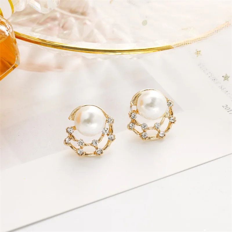 120 pair Gold Color Simulated Pearl Rhinestone Stud Earrings Women Crystal Full Star Earring Jewelry Hollow Shell Accessories | Украшения и