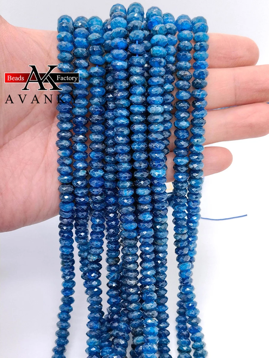 Natural Faceted Blue Apatite Beads Small Section Loose Spacer for Jewelry Making DIY Necklace Bracelet 15'' 4x6mm 5x8mm