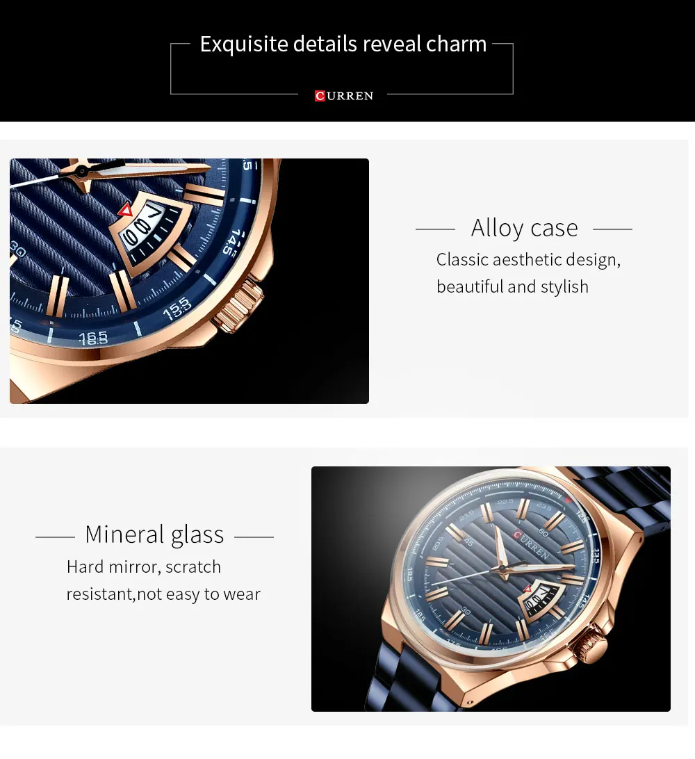 Новинка, синие кварцевые часы CURREN, мужские часы, Топ бренд, роскошные часы для мужчин, простые полностью стальные водонепроницаемые наручные часы, Reloj Hombre