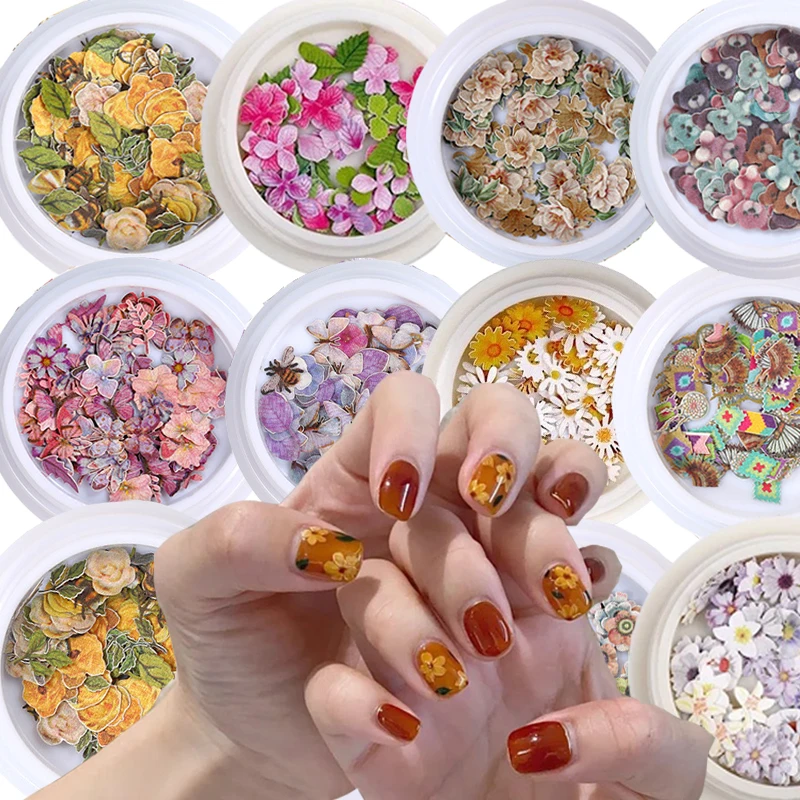 

Nail Art Flower Animal Wood Pulp Simulation 3D Color Mixed Dried Flowers Small Daisy Butterfly Bear Insect DIY Nail Decorations