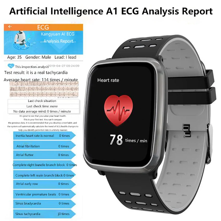 

K2 ECG PPG Smart Watch Real-Time Monitor Blood Pressure Health Wristband Smartband Fitness Bracelet Activity Tracker Smart Band