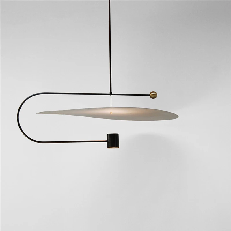 

Modern minimalist black iron paint acrylic pendant lamp Nordic restaurant coffee shop decoration LED lighting gold hanging pole