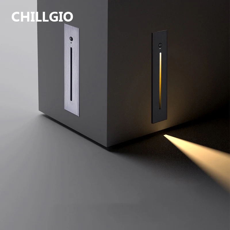 CHILLGIO Recessed Led Stairs Sensor Lights Step Aluminum Hallway Staircase Footlights IP65 Waterproof Indoor Night Corner Lamps
