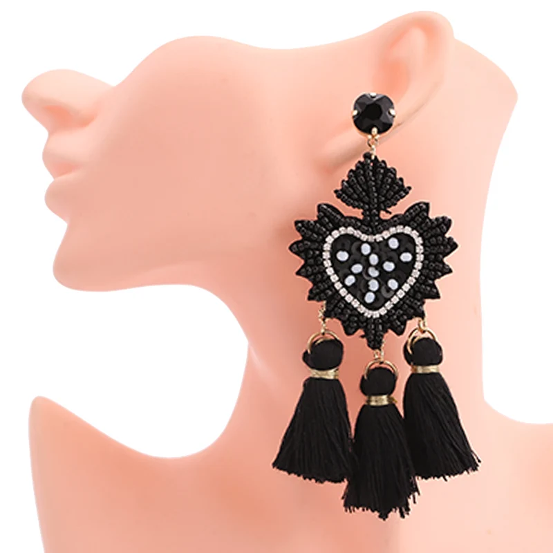 Bohemian Women Eyes Fringed Drop Earrings for Women Mix Color Brand Design Wedding Tassel Earrings Jewelry Gift Bijoux women black
