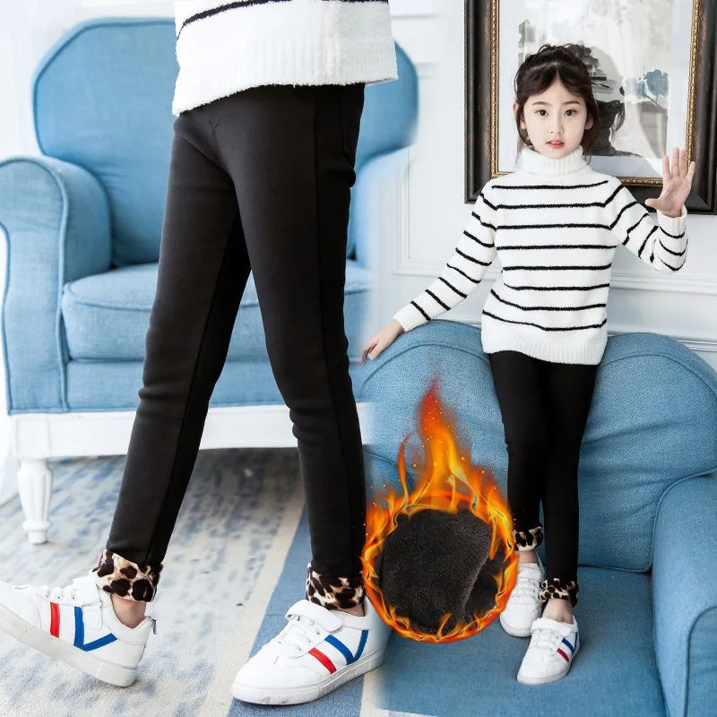 

Childrenswear 2019 Children Winter New Style Girls Leopord Pattern plus Velvet Stretch Pants Slim Fit Slimming Trousers Fashion