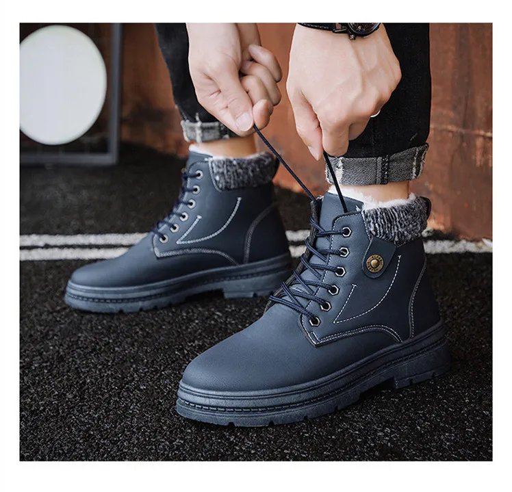 Men Snow Boots Winter Warm Plush Shoes PU Leather Waterproof Male Ankle Boots Hot Sale High Quality High Top Mans Footwear