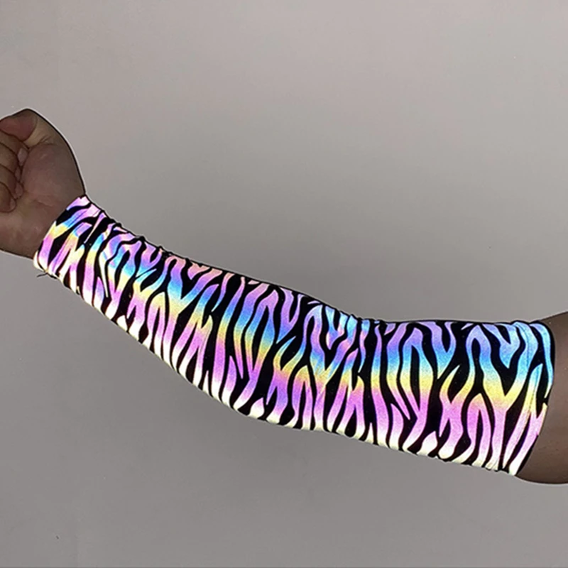 Sports Men Colorful Reflective Sleeves Techwear Sunscreen Cycling Basketball Arm Warmers Breathable Reflect Light Oversleeve,sun protection arm sleeves