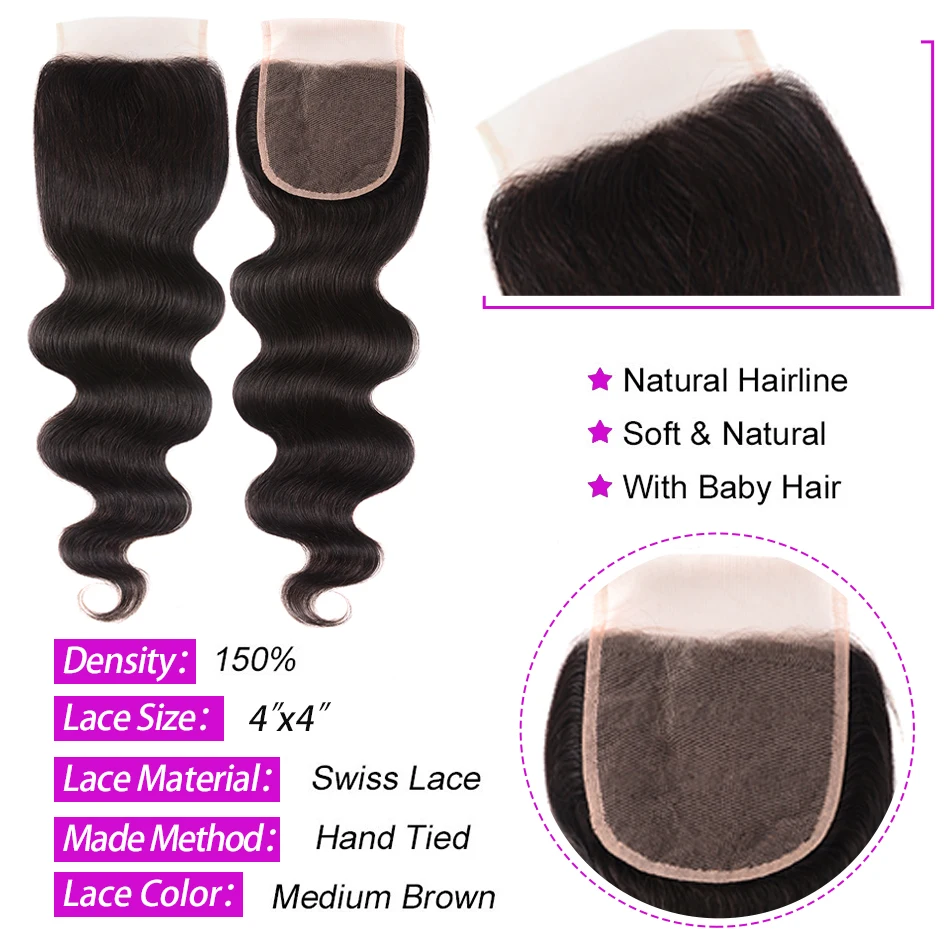Peruvian Hair Bundles With Closure Remy Body Wave Bundles With Closure Human Hair 4 Bundles With Closure Aatifa Hair