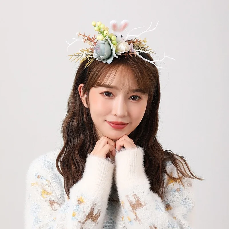 

Имитация ветки дерева, банни, эльфа, цветов, ягод, кролика, повязка на голову для детей, взрослых, детей, девочек, реквизит для вечерние, рождество