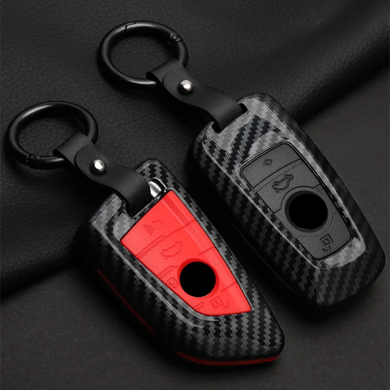 Luxury Real Leather Carbon Fibre Style Car Key Case Cover Universal For Bmw All 