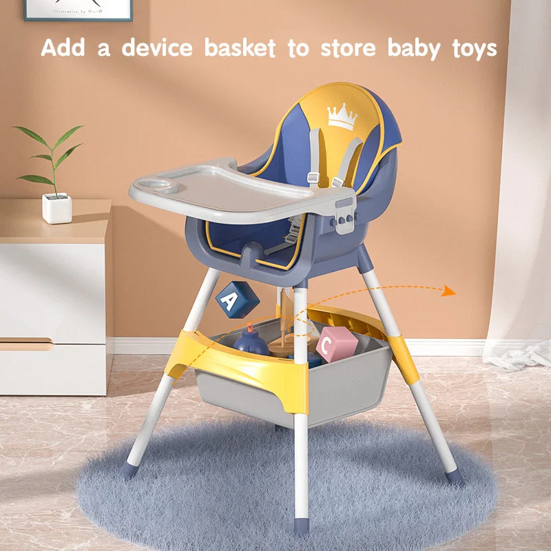 Newborn Baby Feeding High Chair Toddler Folding Dining Table Chair Infant Booster Seat with Storage Basket Height Adjustable