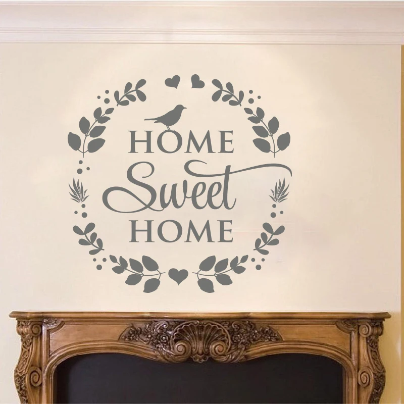 Modern Home Sweet Home Bird Floar Wall Sticker Living Room Bedroom Sweet Home Family Quote Welcome Wall Decal Entryway Vinyl  (2)