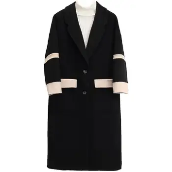 

plus size 4XL!2019 winter vintage single breasted woolen coat women slim patchwork wool blends coat