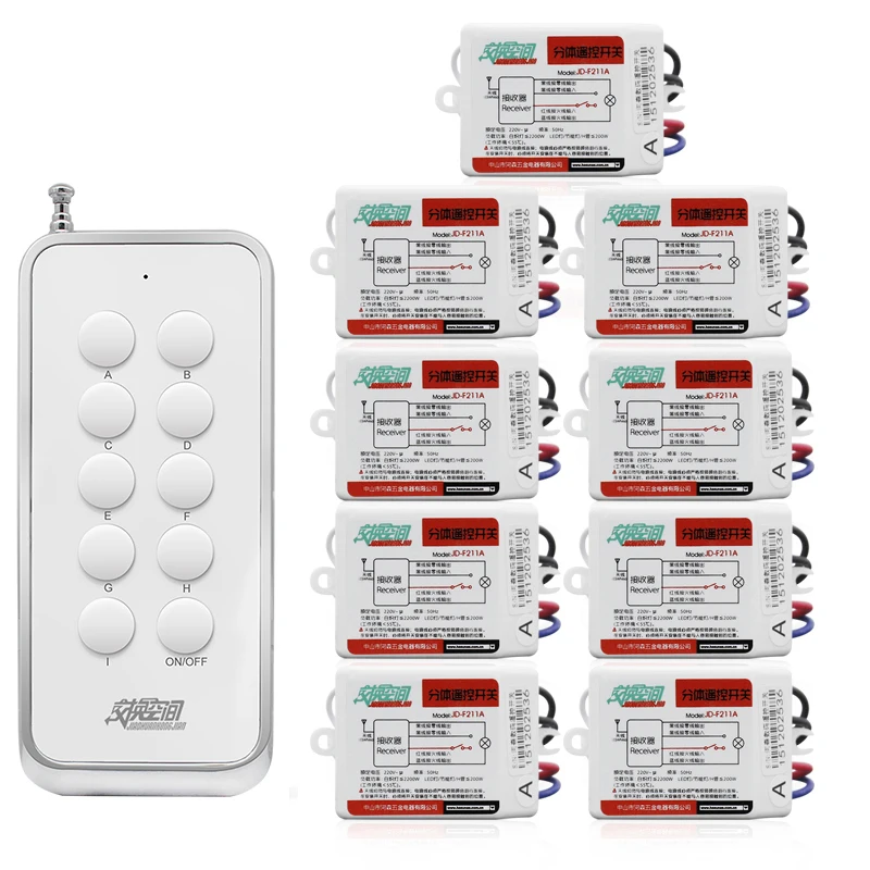 JD-F211A1N9 With 9 Receivers 9 channel  RF Wireless Remote Control Light Switches 220V&110V