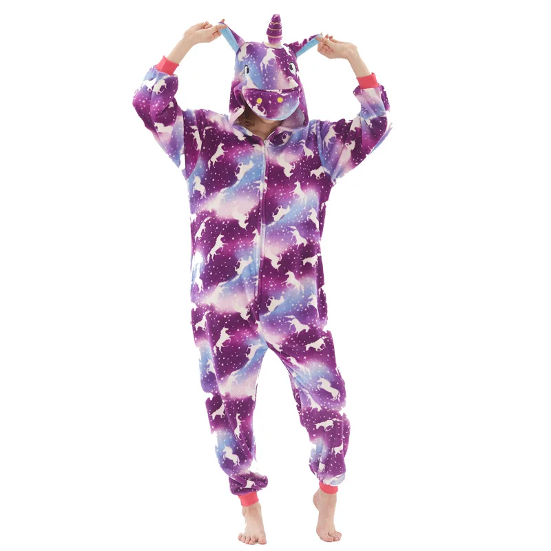 Пижамы для взрослых с изображением животных единорога; костюм Кигуруми для женщин и мужчин с рисунком панды; зимние фланелевые комбинезоны унисекс; одежда для сна с изображением единорога