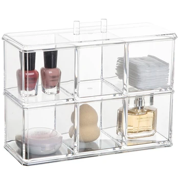 

1pc Two-layer Desktop Cosmetic Storage Box Acrylic Cotton Pads Storage Box Perfume Jewelry Storage Case (Transparent)