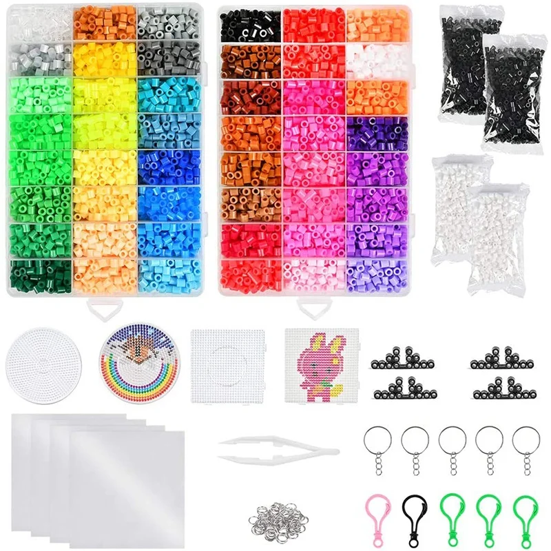 12800 cuentas de hierro para niños, con placas de uñas de cuentas cuadradas y redondas, pinzas y papel de planchado, adecuadas para manualidades de bricolaje