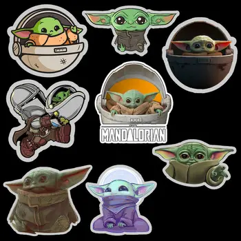 

8PCS Baby Yoda Star Wars The Mandalorian Stickers for Laptop Skateboard Home Decoration Car Scooter Decal