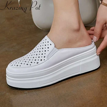 

Krazing pot 2020 limited customization full grain leather hollow simple style solid slip on modern vulcanized shoes women L36