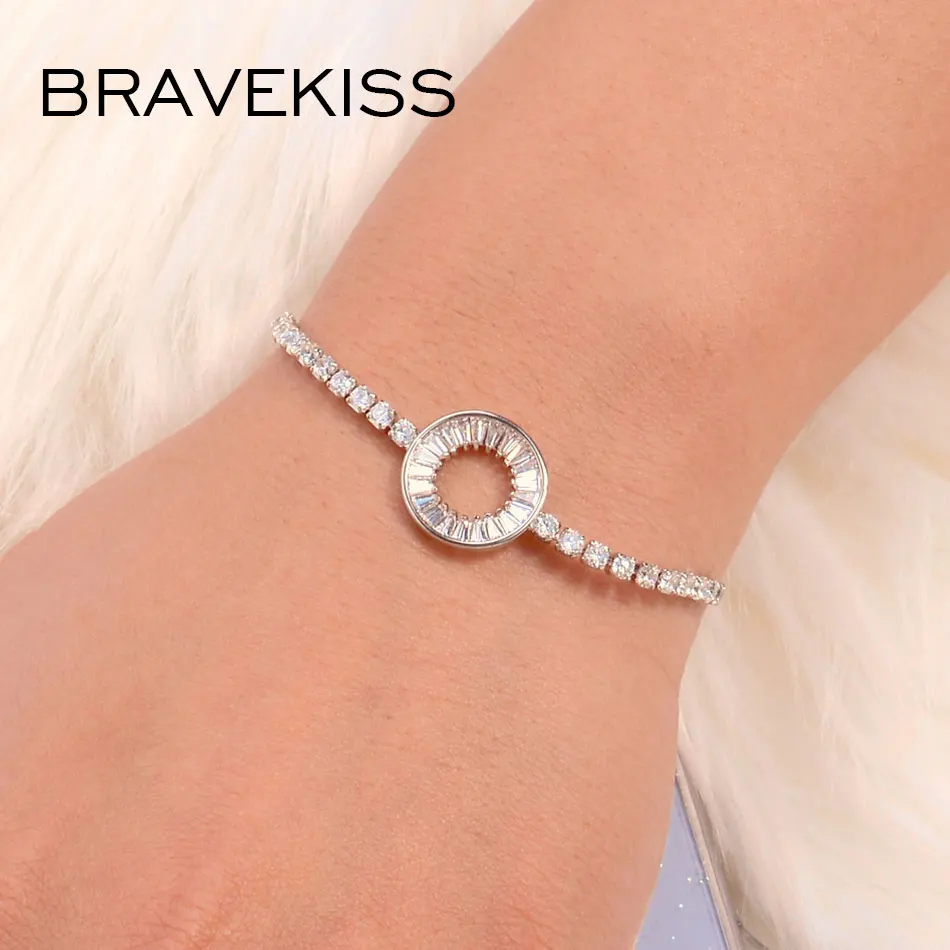 Bravekiss Annulus полые круглые браслеты Модные CZ теннисные Милые Браслеты для женщин ювелирные изделия с кристаллами аксессуары Mujer UB0189