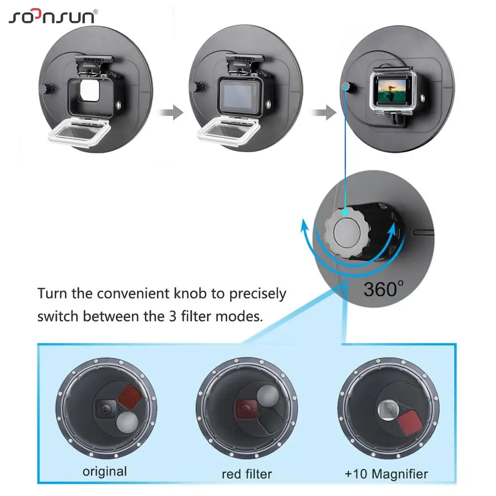 SOONSUN купол для дайвинга водонепроницаемый чехол-фильтр переключаемый купол для GoPro Hero 7 6 5 черный корпус триггера для Go Pro аксессуар
