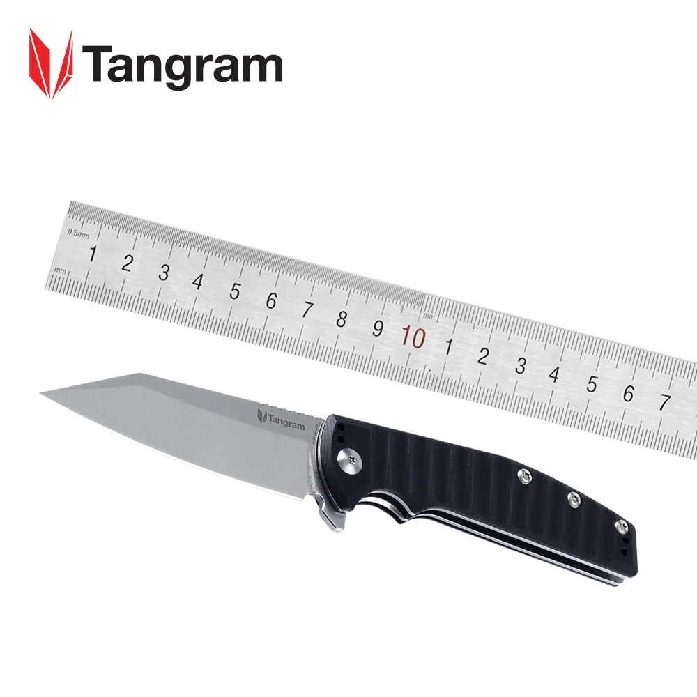 Tangram 3,2 дюймов складной карманный нож 3,45 oz Япония Acuto 440 Лезвие материал камень мыть отделка Флиппер нож Орион черный цвет