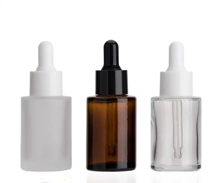 240pcs 30ml Frosted /Clear /Amber Flat Shoulder Essence Bottles Thick 1OZ Glass Dropper Container with White Black Lids SN269 | Красота и