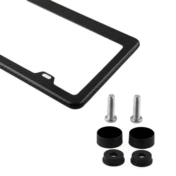 

Auto License Plate Frame Car Black Carbon Fiber License Plate Frame Cover Cap
