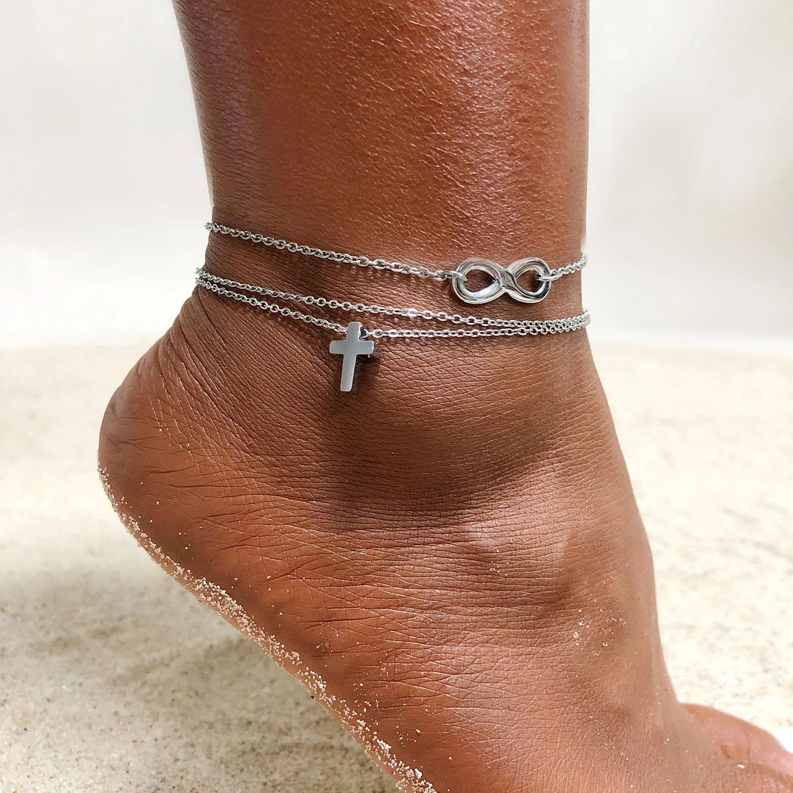 Anklet Silver Silver Ankle Bracelets For Women Waterproof Non Tarnish Layered Sparkling Anklet Dainty Link Chain Anklet Trendy Beach Foot Chain Jewelry Gifts (2 Rope Anklets For Women Waterproof - Foto 4