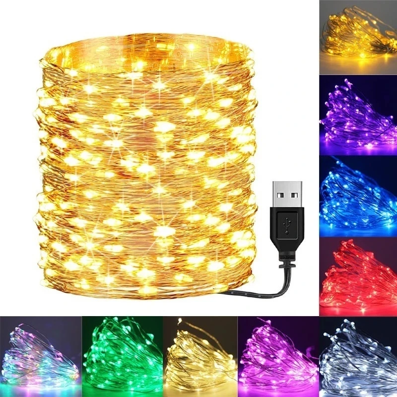 10/5/3/2M  USB String Lights Copper Silver Wire Garland Light Waterproof Fairy Lights DIY Party Wedding Christmas Decoration