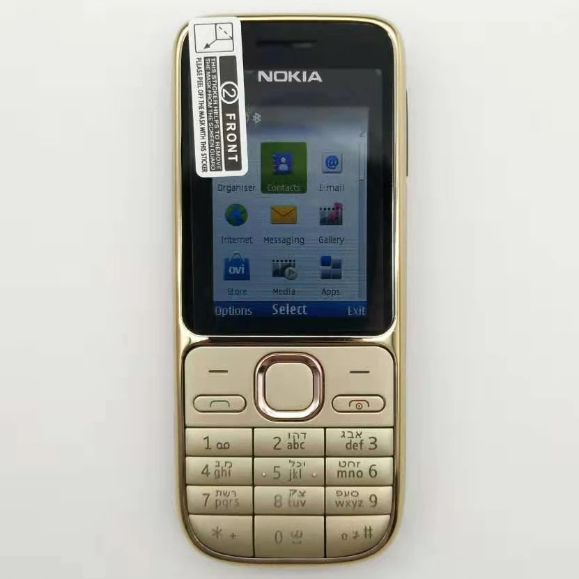 Золотой Nokia C2 C2-01 Золотой разблокированный мобильный телефон GSM восстановленные мобильные телефоны и русский иврит арабский клавиатура - Цвет: Золотой