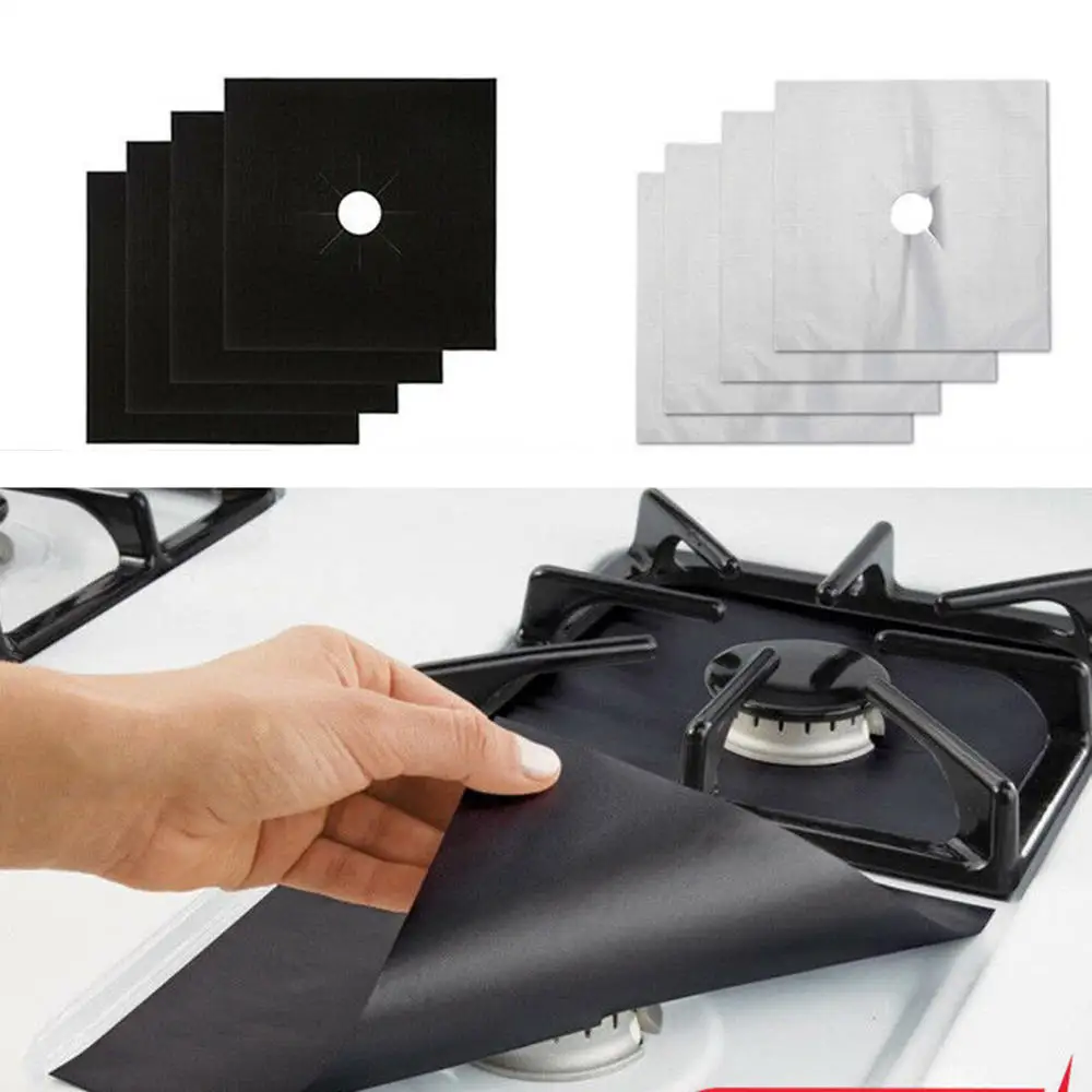 

4pcs 27*27Cm Square Kitchen Reusable Gas Cover Stove Burner Mat Temperature Anti-fouling Oil Protector Pad Liner Cleaning Tools