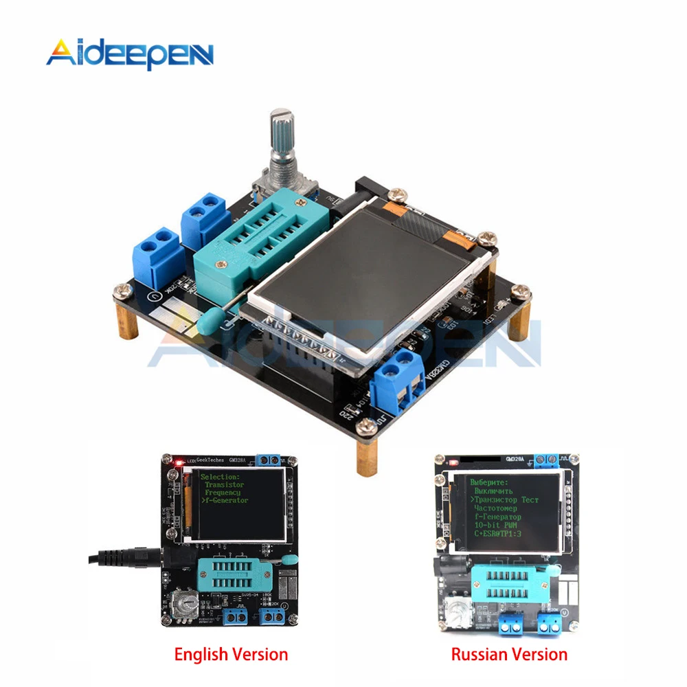 

GM328A GM328B Transistor Tester LCR Diode Capacitance ESR Voltage Frequency Meter PWM English Russian Version DIY Kit