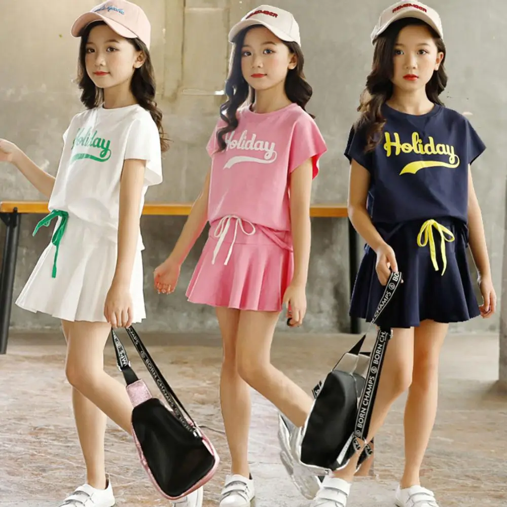 Летняя футболка с юбкой для девочек детские костюмы тренировочный костюм мамы и