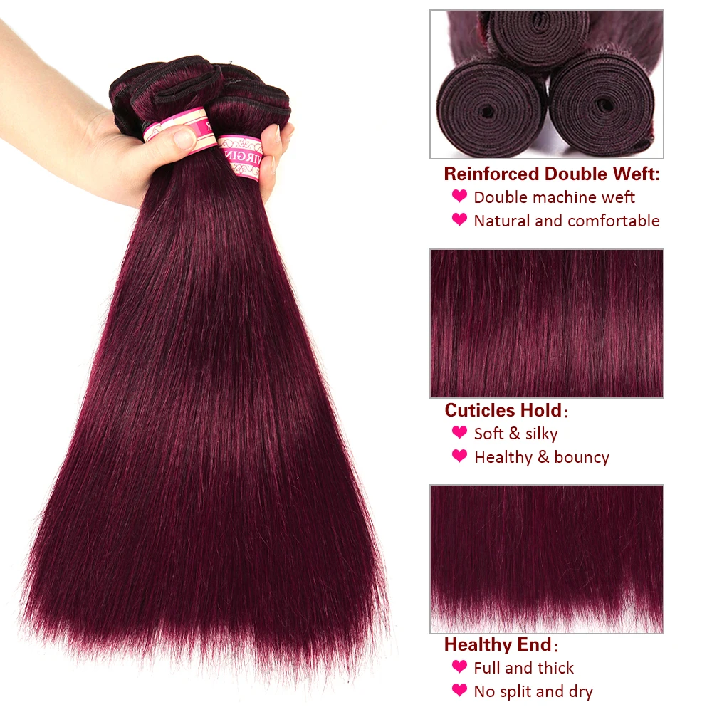 LuxeDiva 99j Bundles Red Wine Straight Human Hair Weave Remy Bulk Human Hair Extension Burgundy Brazillian Remy hair Wet Weaves
