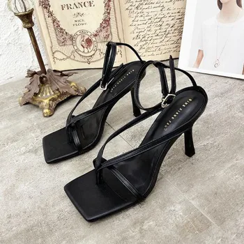 

OKKDEY 2020 New Ankle Strap Heels Women Sandals Summer Shoes Open Toe Chunky Med Heel Party Dress Shoes Narrow Band Sandal