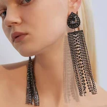 

JIJIAWENHUA New Luxury Rhinestone Long Tassel Pendant Style Women's Earrings Dinner Party Wedding Fashion Jewelry Accessories