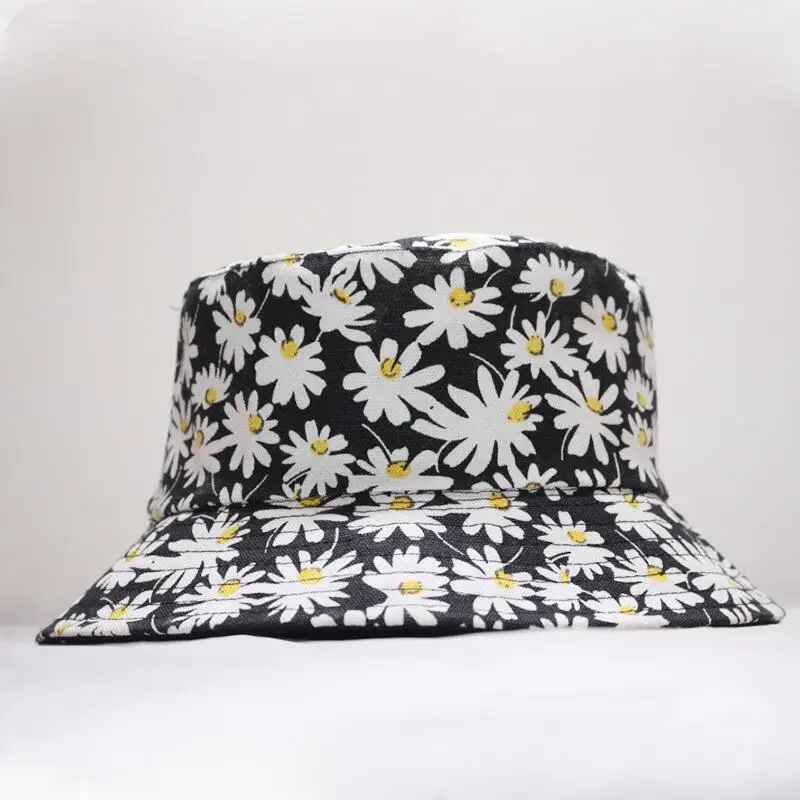 

SUOGRY Chrysanthemum Summer Women Hat Reversible Cotton Printed Floral Bucket Hat Spring Sunscreen Fishing Cap Beach Panama Bob