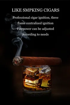

New cigar three fire straight metal windproof lighter high-end gifts