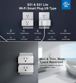 

SONOFF S31 US Wifi Smart Socket Plug Smart Power Outlets Switch Timing Remote Control Monitor Work With Google Home Alex IFTTT