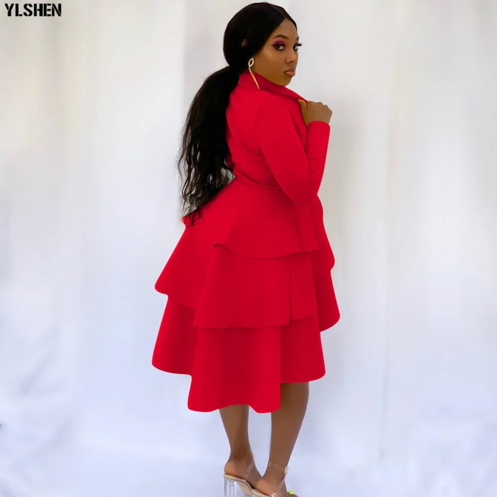 Black Red African Dresses for Women Solid Africa Dress African Clothes Fashion Falbala Evening Dress Robe Africaine Femme 2019 07