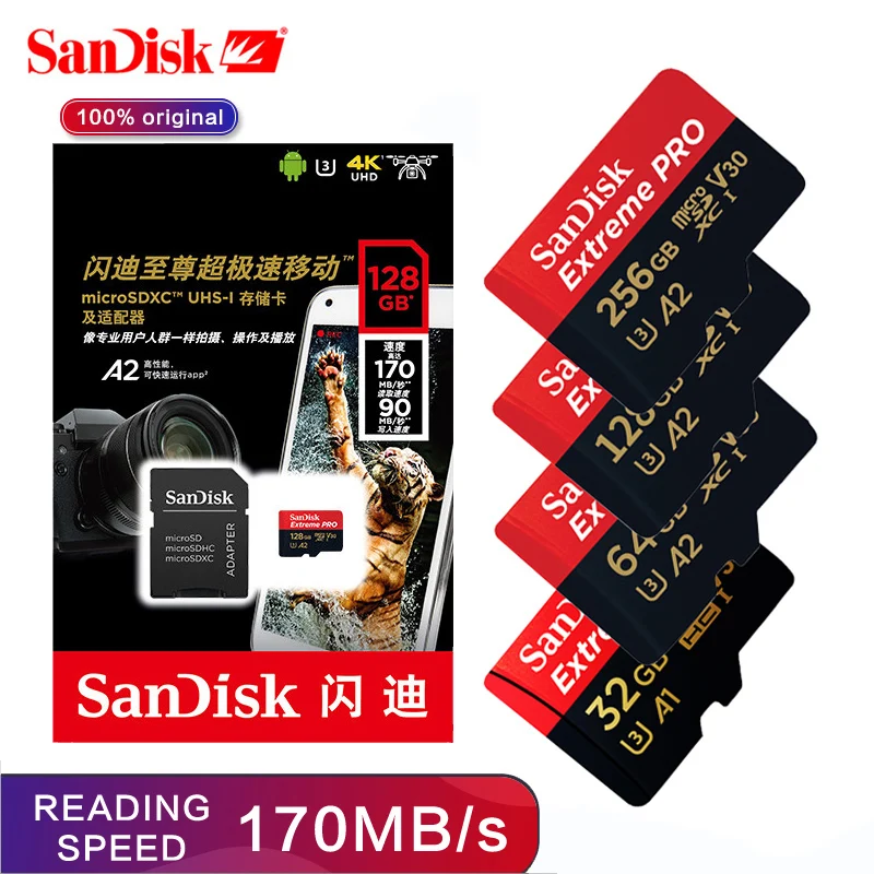 Карта памяти SanDisk Extreme PRO A1 карта Micro SD высокоскоростная 32 Гб U3 V30 A2 64 ГБ 128 256 400 флеш