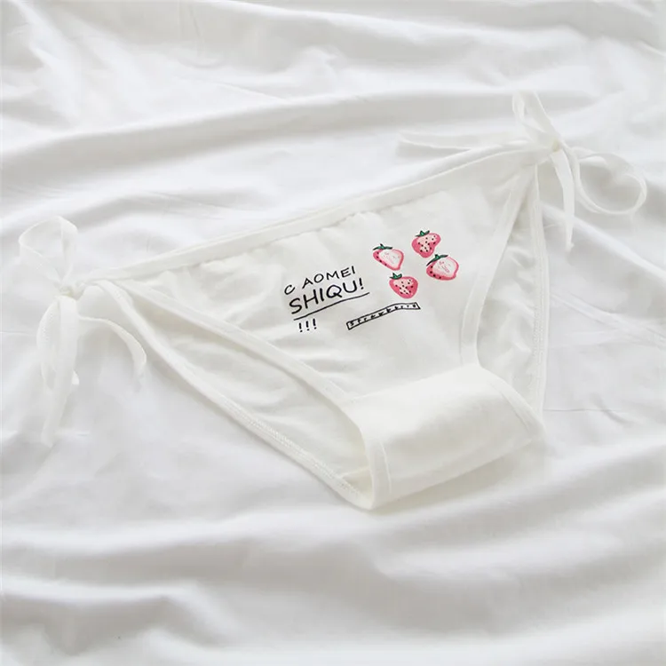 Girls Cute Strawberry Underwear Teenage Cotton Panties Sexy Low Rise Briefs Young Girls Lace Up Underwear Culotte Fille