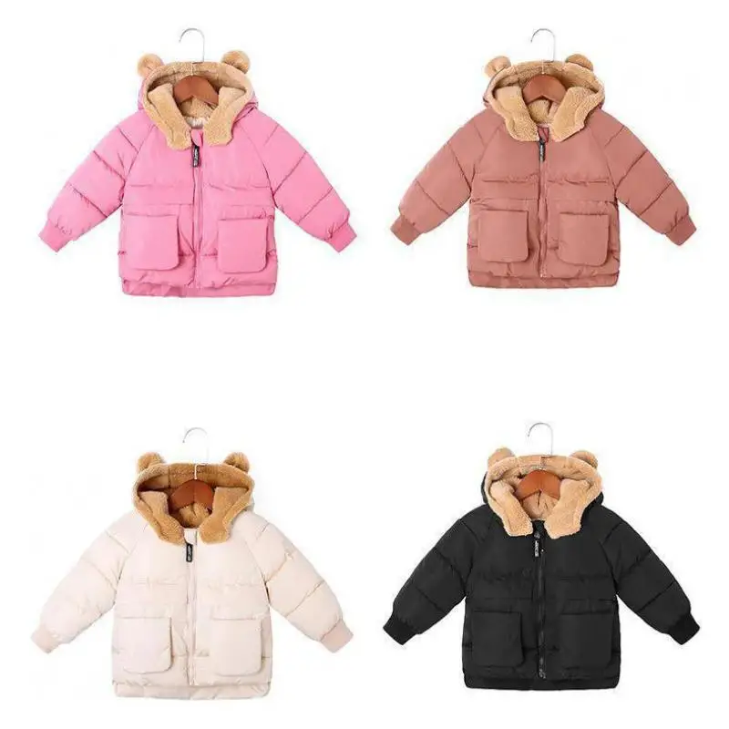 New Winter Children Cotton Rabbit Ears Girls Clothes 4colors Zipper children jackets Hooded boys coats down jacket for girl