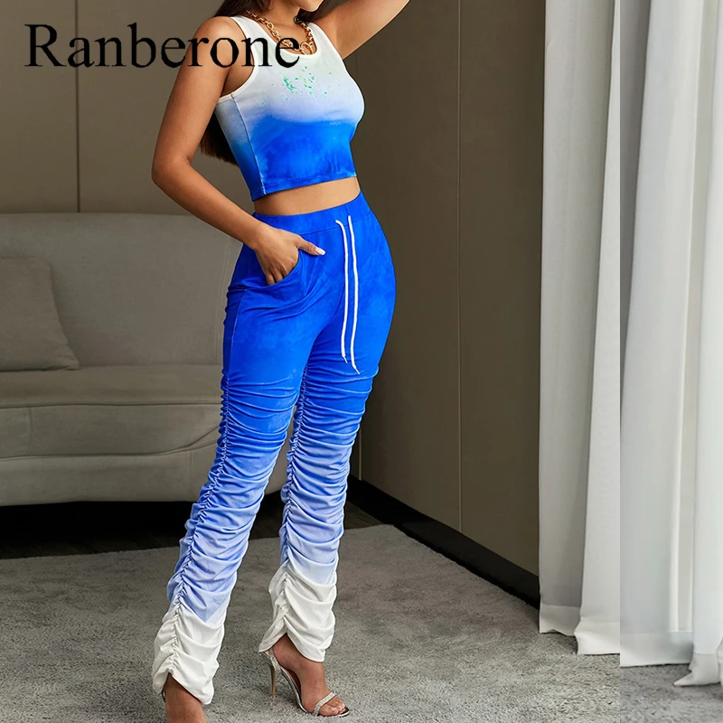 Сексуальный спортивный костюм Ranberone Женский комплект для йоги с градиентом